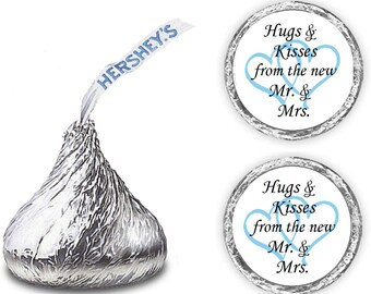 324 Hugs and Kisses from the new Mr & Mrs Interlocking  Hearts Wedding Favors Stickers Labels For Bridal Shower CANDY NOT INCLUDED