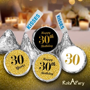 30th Birthday Party Labels Set of 324 Self-Adhesive Glossy Stickers Party Favors Candy Bags (CANDY NOT INCLUDED) Perfect for Kisses Bottoms