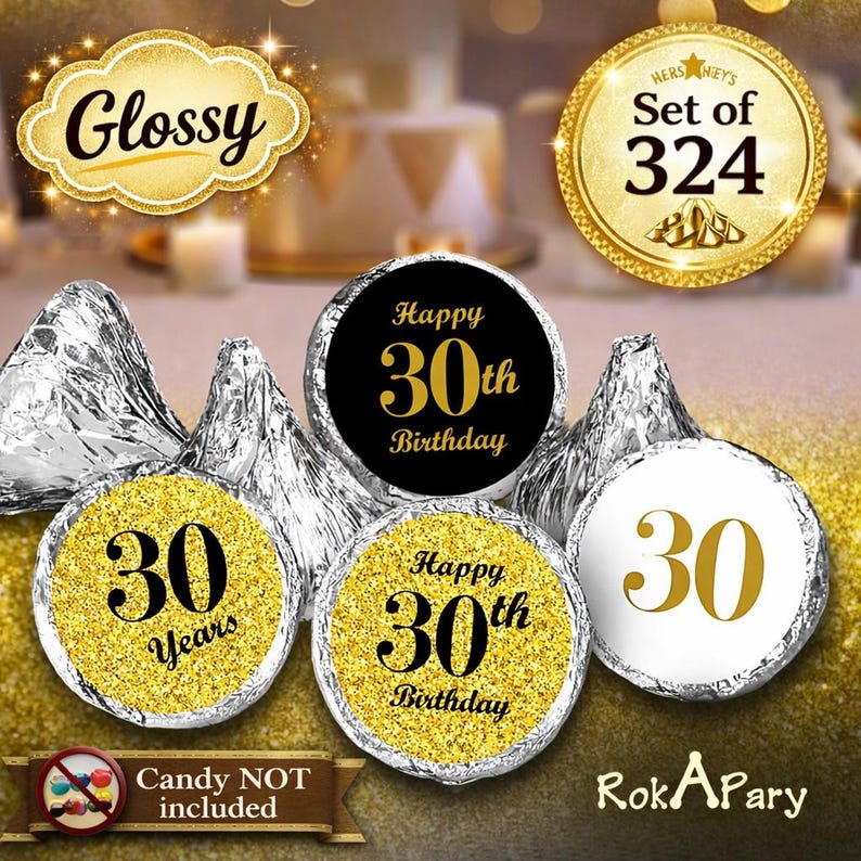 30th Birthday Decorations Set of 324 Party Labels Self-adhesive Glossy ...