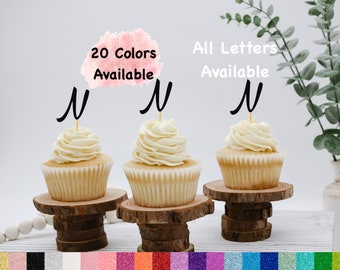 Initial N Cupcake Topper Monogram Letter Cupcake Toppers For Wedding , Bridal Shower, Bachelorette , Baby Shower , Engagement party