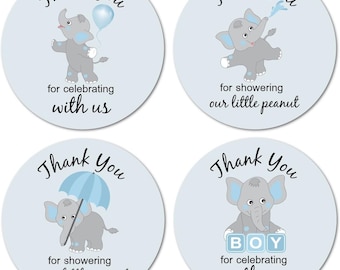 Thank You for Showering Our Little Peanut Stickers (Set of 40)  (Blue Elephant)
