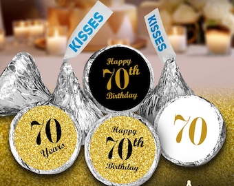 70th Birthday Party Labels Set of 324 Self-Adhesive Glossy Stickers Party Favors Candy Bags (CANDY NOT INCLUDED) Perfect for Kisses Bottoms