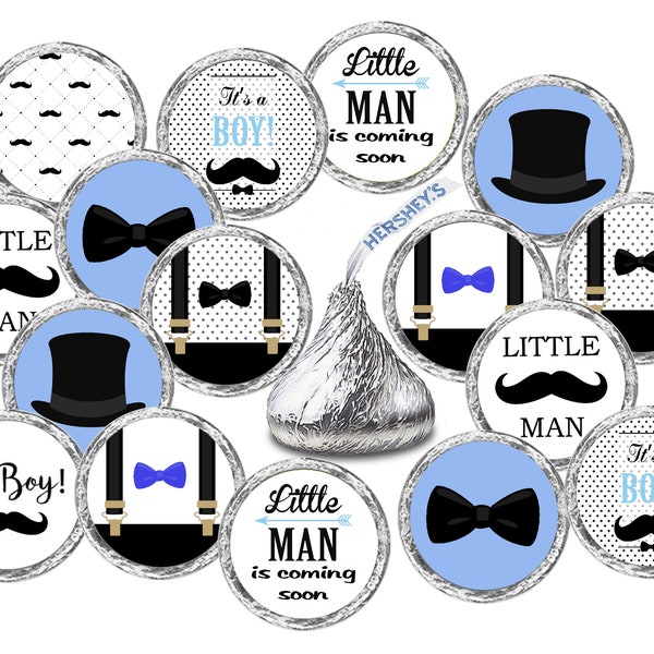 324 Little Man Kisses Labels For Boy Baby Shower Or Baby Sprinkle Party  Event Stickers, baby shower Favors (CANDY NOT INCLUDED)