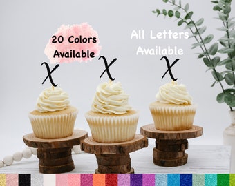 Initial X Cupcake Topper Monogram Letter Cupcake Toppers For Wedding , Bridal Shower, Bachelorette , Baby Shower , Engagement party