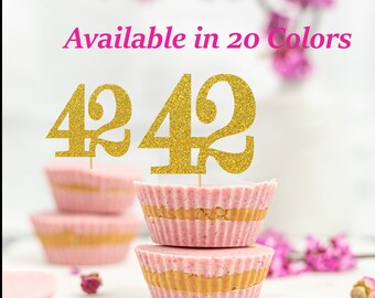 42nd Birthday Cupcake Toppers | Glitter Number 42 Decorations | 42nd Party Decor | Age 42 Milestone | Party Favors Birthday Party Supplies