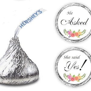 324 Floral Roses He Asked She Said Yes  Kisses Wedding Stickers Weddings Bridal Shower Engagement Party Favors (CANDY NOT INCLUDED)