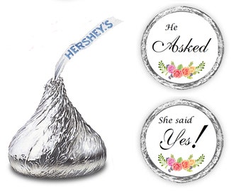 324 Floral Roses He Asked She Said Yes  Kisses Wedding Stickers Weddings Bridal Shower Engagement Party Favors (CANDY NOT INCLUDED)