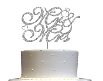 Mr & Mrs Cake Topper  Wedding Cake Topper  Glitter Mr and Mrs Cake Topper for Wedding Party Decorations (Double Sided Glitter)