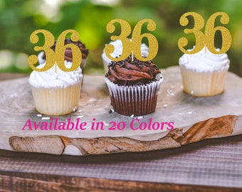 36th Birthday Cupcake Toppers | Glitter Number 36 Decorations | 36th Party Decor | Age 36 Milestone | Party Favors Birthday Party Supplies