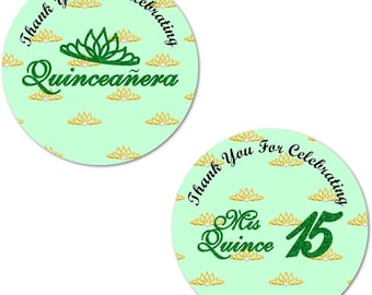 SET OF 40 Quinceanera Stickers  2 Inch Big Round Glossy Labels (Green)