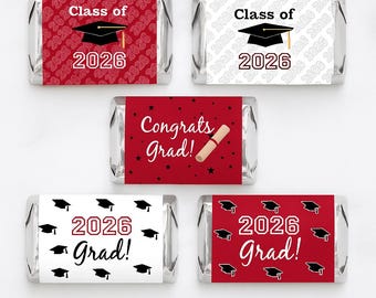Graduation Party Favor Miniatures Candy Bar Wrapper (Set of 60) CANDY NOT INCLUDED  Red Graduation  Favors Class of 2026