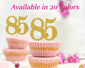 85th Birthday Cupcake Toppers | Glitter Number 85 Decorations | 85th Party Decor | Age 85 Milestone | Party Favors Birthday Party Supplies