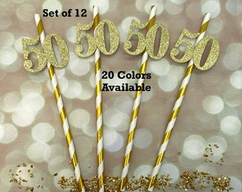 Any NUMBER 50th Birthday Party Straws with number Adult Birthday Party Decorations  Tableware Decor (Number available in 20 Colors)
