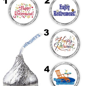 108 happy retirement party kisses labels favors stickers decals envelope seals (candy not included)