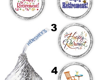 108 happy retirement party kisses labels favors stickers decals envelope seals (candy not included)