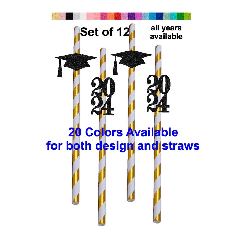 Class of 2024 Graduation Party Straws Graduation Decoration Set of 1220 Colors Available Class Reunion graduation decorations 2024 image 2