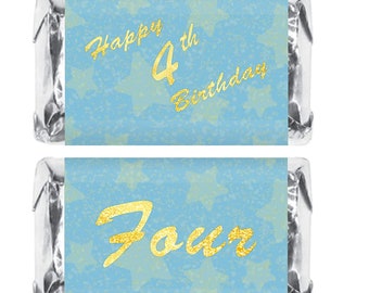 4th Birthday Party Favors  First Birthday Decorations  Blue Gold Happy Birthday Party Decoration Party Supplies Candy Not Included