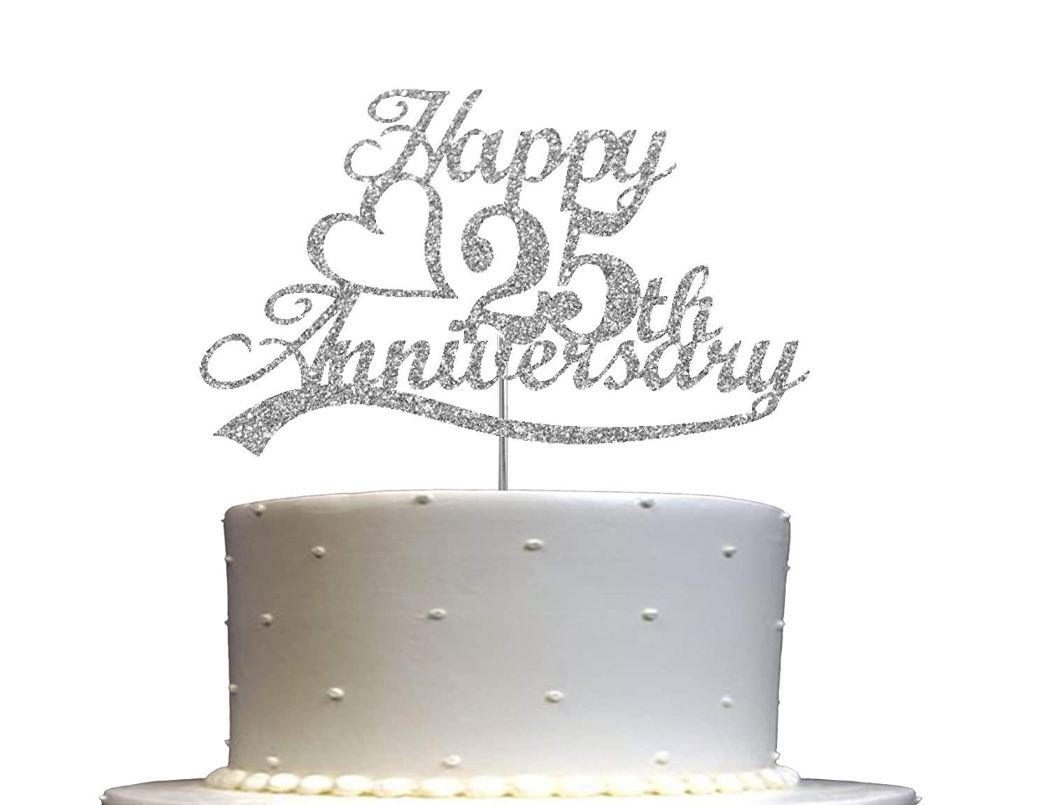 25th Anniversary Cake Topper double Sided Silver Glitter - Etsy