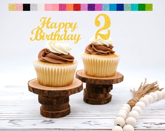 2nd Birthday Cupcake Toppers | Number 2 Party Picks | 2nd Party Supplies | Age 2 Toppers Party Decor Glitter Happy Birthday Decorations