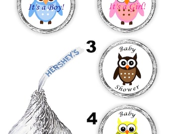 108 baby owl theme  baby shower party kisses candy favors pink, blue, brown, yellow  (candy not included)