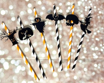 Halloween Party Straws Set of 12  Halloween Glitter Decorations Halloween Birthday Decorations
