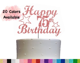 75th Birthday Cake Topper | Glitter Party Decoration | Happy Birthday Decor | Number 75 Milestone Celebration Elegant Topper for All Ages