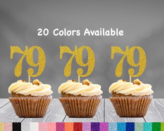 79th Birthday Cupcake Toppers | Glitter Number 79 Decorations | 79th Party Decor | Age 79 Milestone | Party Favors Birthday Party Supplies