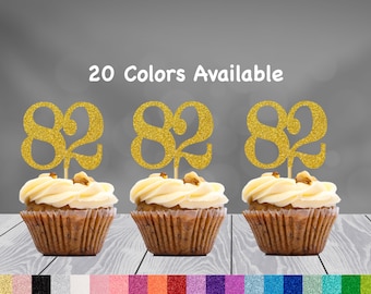 82nd Birthday Cupcake Toppers | Glitter Number 82 Decorations | 82nd Party Decor | Age 82 Milestone | Party Favors Birthday Party Supplies
