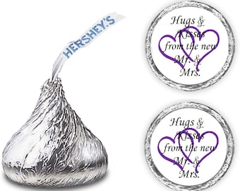 324 Hugs and Kisses from the new Mr. & Mrs. Interlocking Purple Hearts Wedding Favors Stickers Labels For Bridal Shower CANDY NOT INCLUDED
