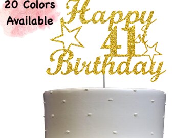 41st Birthday Cake Topper | Glitter Party Decoration | Happy Birthday Decor | Number 41 Milestone Celebration Elegant Topper for All Ages