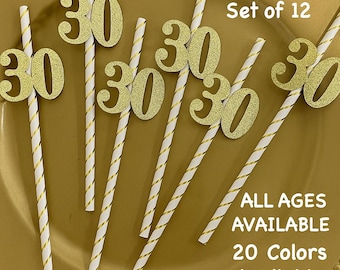 Custom Birthday Party Straws with Numbers | Set of 12 Birthday Decorations | Personalized Party Supplies | Drink Decor for All Ages