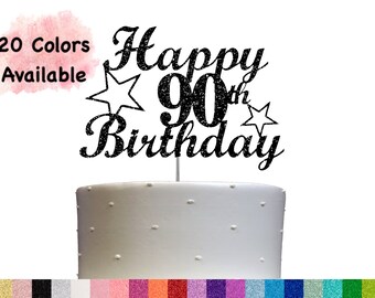 90th Birthday Cake Topper | Glitter Party Decoration | Happy Birthday Decor | Number 90 Milestone Celebration Elegant Topper for All Ages