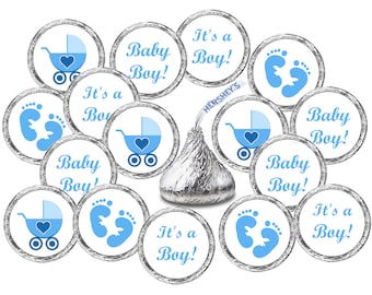 324 Blue Its a Boy Baby Shower Favors Stickers For Baby Shower Or Baby Sprinkle Party, Baby Shower Kisses Stickers (CANDY NOT INCLUDED)
