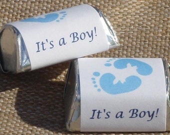 30 Its a boy blue footprints baby shower party nugget candy favors  (candy not included)