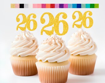 26th Birthday Cupcake Toppers | Glitter Number 26 Decorations | 26th Party Decor | Age 26 Milestone | Party Favors Birthday Party Supplies