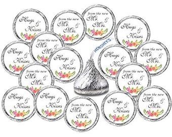 324 Floral Roses Hugs and Kisses from the new Mr & Mrs Kiss Wedding Stickers Bridal Shower Engagement  Kisses Party Favors Mr and Mrs