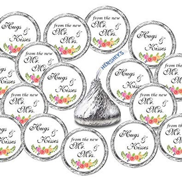 324 Floral Roses Hugs and Kisses from the new Mr & Mrs Kiss Wedding Stickers Bridal Shower Engagement  Kisses Party Favors Mr and Mrs