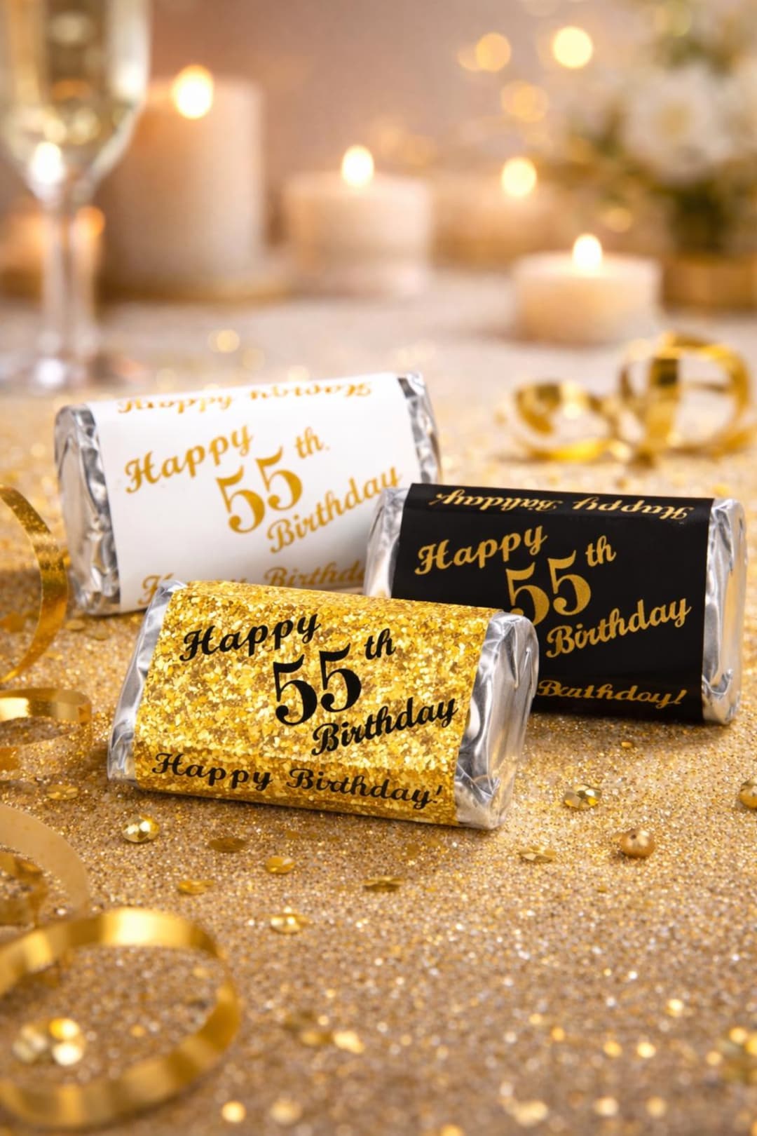 55th Birthday Stickers for Party Favors | Set of 60 GLOSSY Candy Labels ...