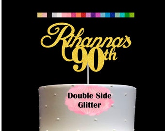 90th Birthday Cake Topper | Age 90 Number 90 | Personalized Name and Age | Glitter Party Decoration | Custom Cake Topper | Table Centerpiece