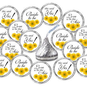 324 Sunflower Bridal Shower  Bachelorette Party, Bride to Be  Kisses Stickers,  Labels Stickers for Engagement Party Favors