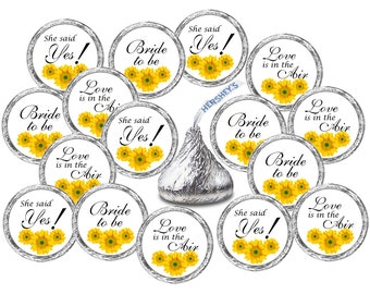 324 Sunflower Bridal Shower  Bachelorette Party, Bride to Be  Kisses Stickers,  Labels Stickers for Engagement Party Favors