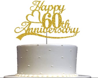 60th Anniversary Cake Topper (Double Sided) Gold Glitter 60th Wedding Anniversary Cake Topper 60th Cake Topper 60th Anniversary Decorations