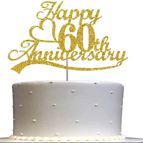 60th Anniversary Cake Topper (Double Sided) Gold Glitter 60th Wedding Anniversary Cake Topper 60th Cake Topper 60th Anniversary Decorations