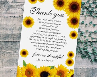 Sunflower Wedding Thank You Cards Glossy Finish (Set of 50 ) (4x6 Cards )  Wedding Place Setting Cards Bridal Shower Rehearsals Dinner Party