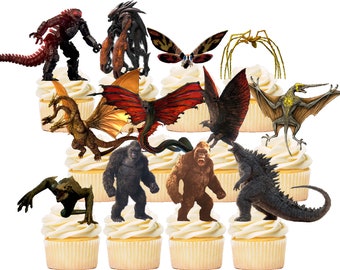 Godzilla vs Kong Cupcake Toppers  (SET OF 12) (2.5 Inches tall)   Perfect for Your Next Celebration!