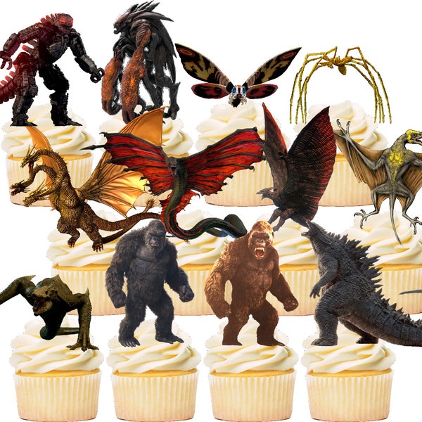 Godzilla vs Kong Cupcake Toppers  (SET OF 12) (2.5 Inches tall)   Perfect for Your Next Celebration!