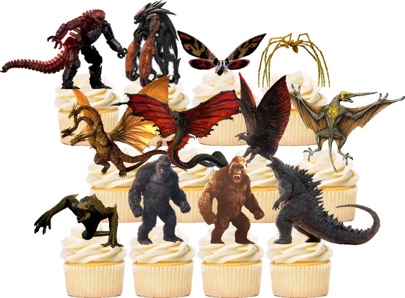 Godzilla vs Kong Cupcake Toppers (SET OF 12) (2.5 Inches tall) Perfect for Your Next Celebration! bild 2