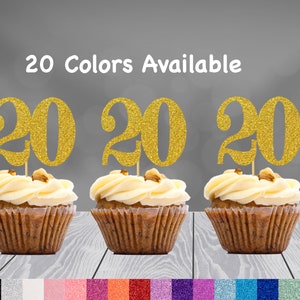 Any Number 20th Birthday Cupcake Toppers Adult Party Glitter 20th Party ...
