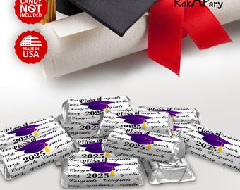 Class of 2025  Graduation Decorations Party Cap Class of Miniatures Candy Wrapper (Set of 60) Sticker Labels (CANDY NOT INCLUDED)
