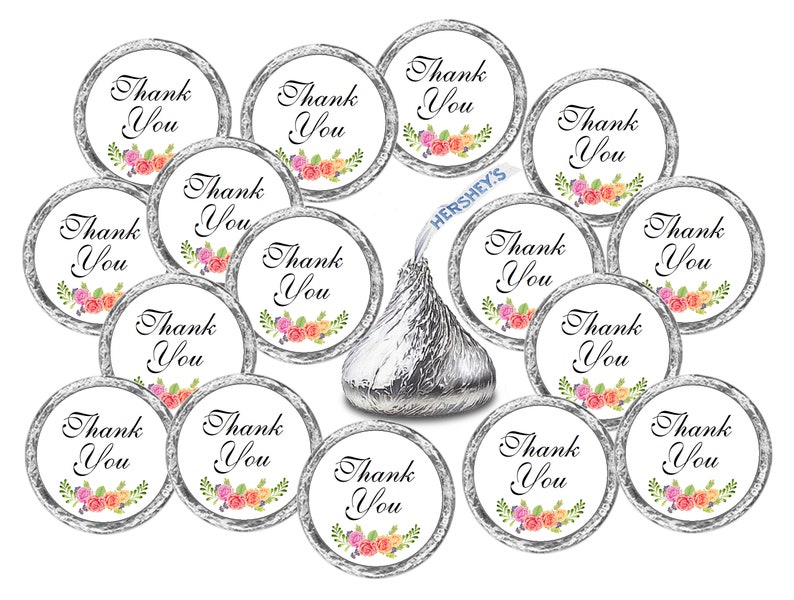 CANDY NOT INCLUDED 324 Floral Roses Thank You Hershey Kiss Wedding Stickers Labels Stickers Weddings Bridal Shower Engagement Party Favors